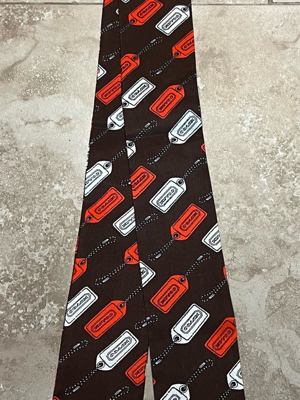 Coach Brown Scarf with Red and White Tag Pattern